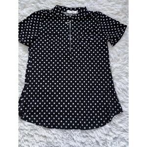 NineDaily women's sz. L black & wht. polka dot zip front top. New w/out tags.